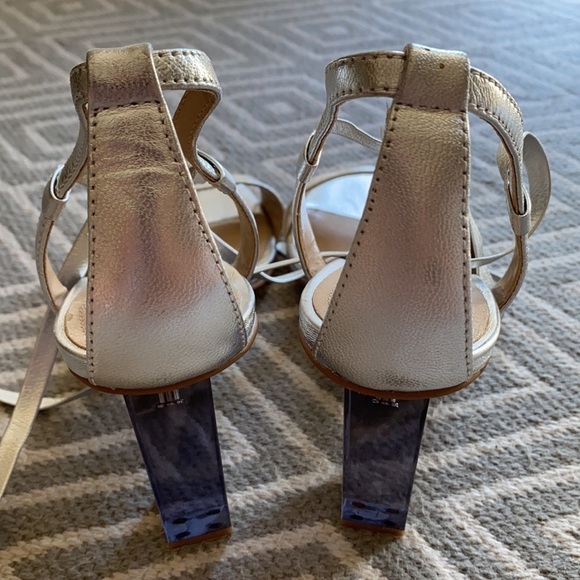 GUNMETAL Drea Silver Ankle Tie Clear Heels Sz 9.5 - Picture 11 of 16